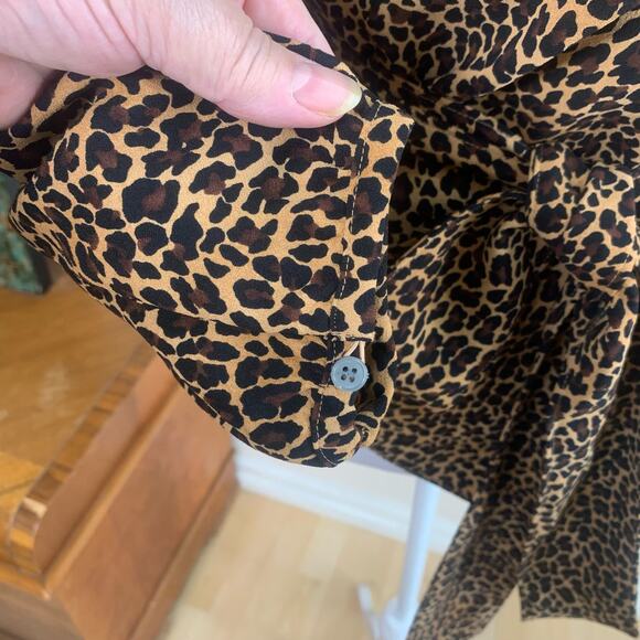 J. Crew Size S Peplum Sara Leopard Print Wrap Top Blouse Black Tan Long Sleeve - Picture 8 of 15